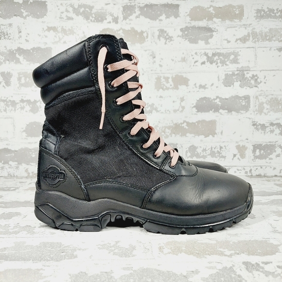 Interceptor Black Leather Tactical Lace Up Round Toe Boots V376 main image 11